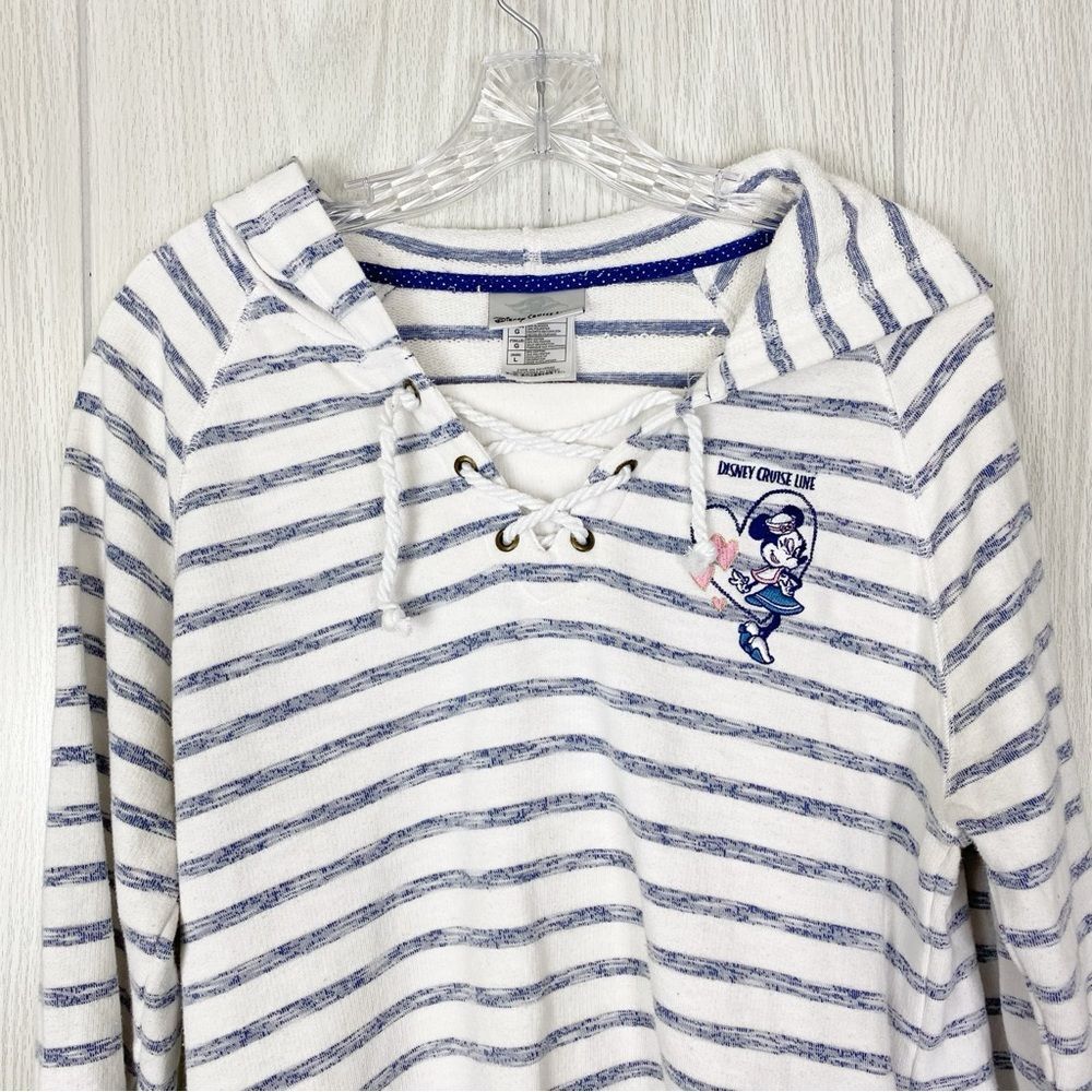 Disney White and Blue Striped Lace-Up Hoodie Sweatshirt - Picture 3 of 12